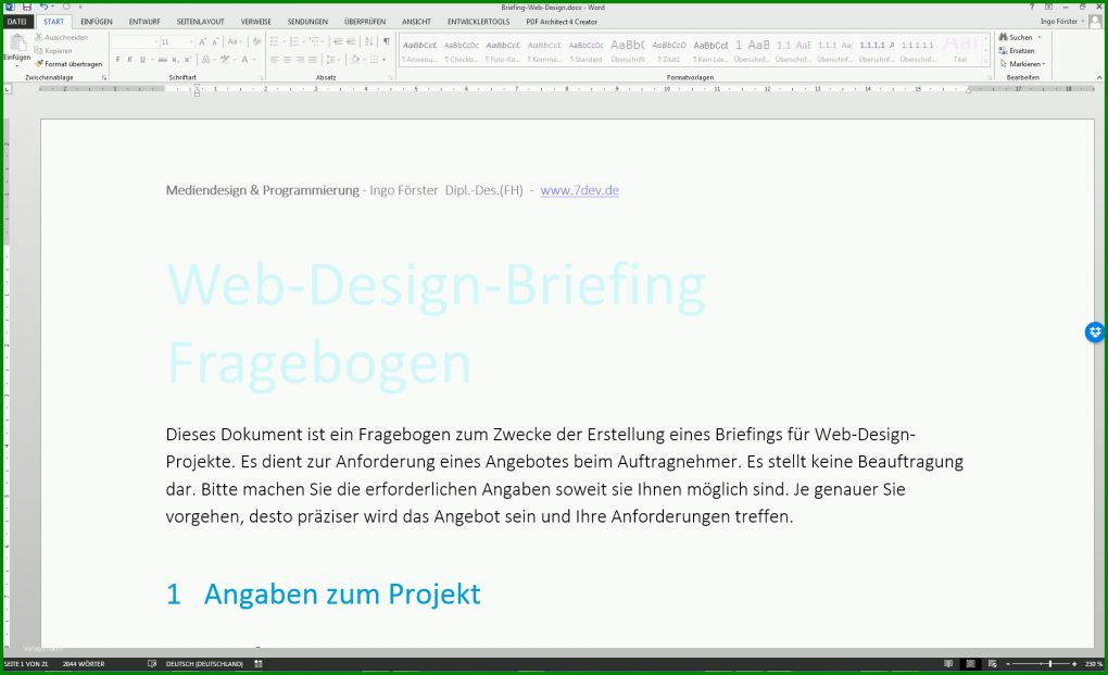 Modisch Briefing Vorlage Werbeagentur 1920x1168