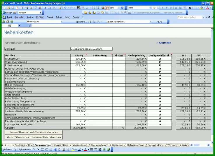 Exklusiv Excel Vorlage Für Nebenkostenabrechnung 1178x854