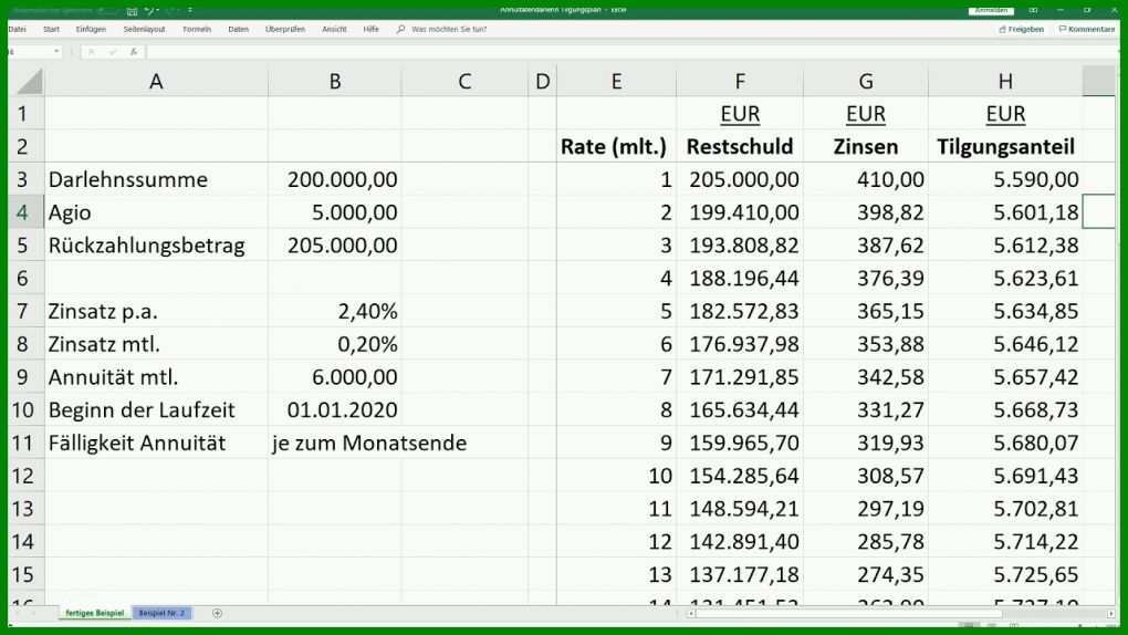 Überraschend Tilgungsplan Erstellen Excel Vorlage 1280x720