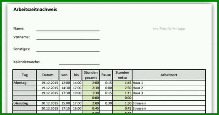 Ausnahmsweise Arbeitszeitnachweis Vorlage 762x400