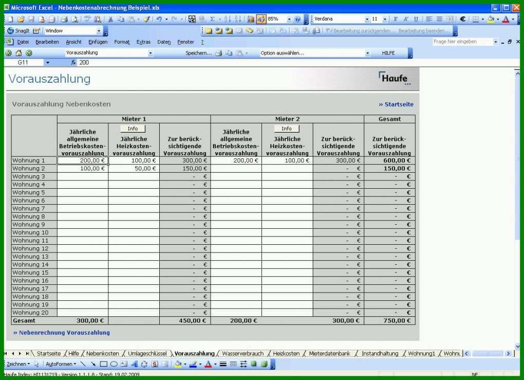 Empfohlen Excel Vorlage Für Nebenkostenabrechnung 1178x854