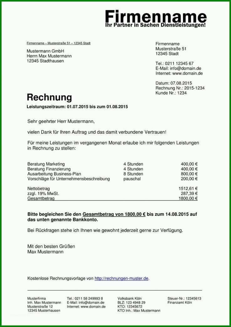 Beste Rechnung Für Eigenleistung Vorlage 900x1272