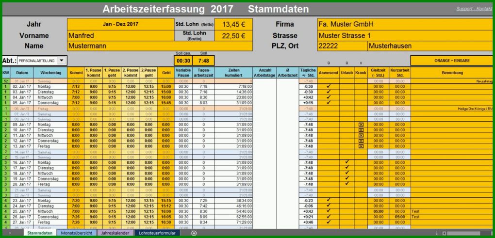 Exklusiv Arbeitszeit Excel Vorlage 1280x616