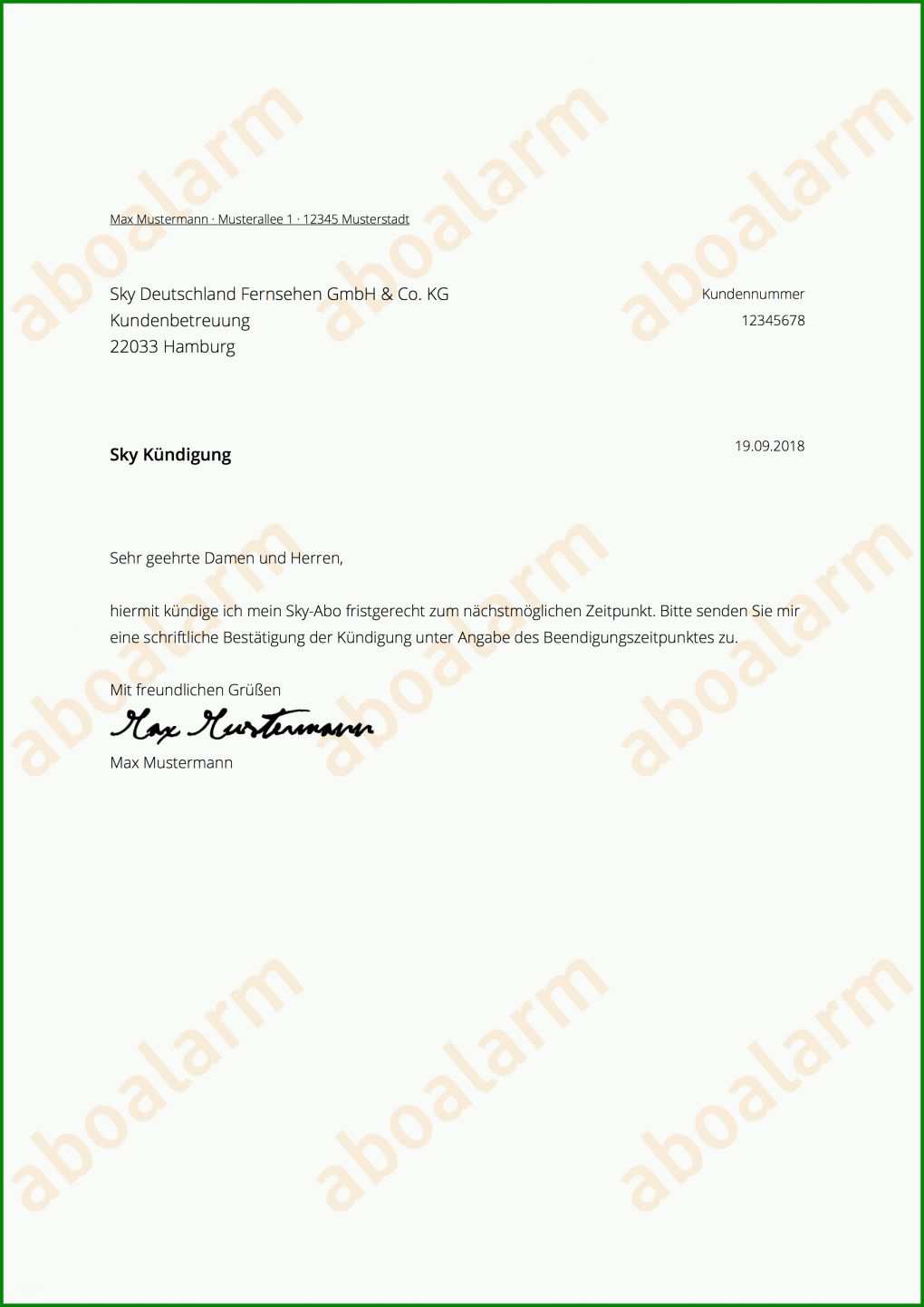 Hervorragen Kündigungsschreiben Sky Vorlage Pdf 2480x3507