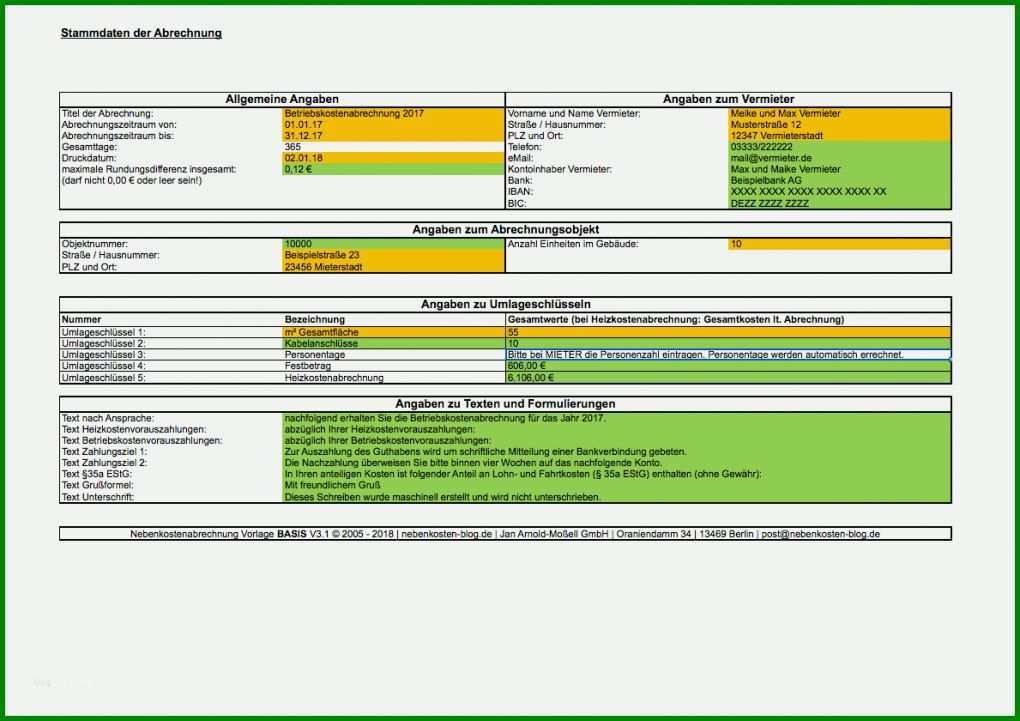 Modisch Nebenkostenabrechnung Vorlage Kostenlos 1189x840