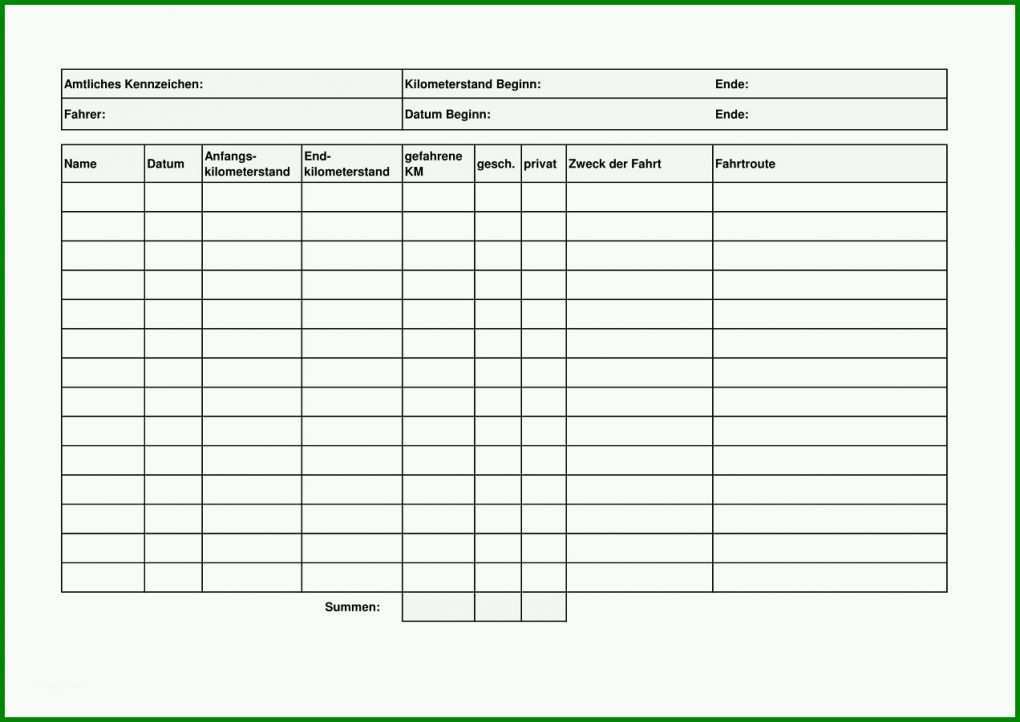 Hervorragend Vorlage Kilometerabrechnung Finanzamt 1272x900