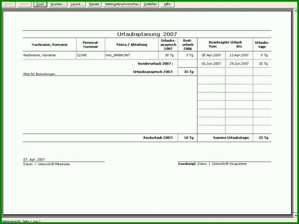 Ideal Urlaubsantrag Excel Vorlage Kostenlos 1024x768