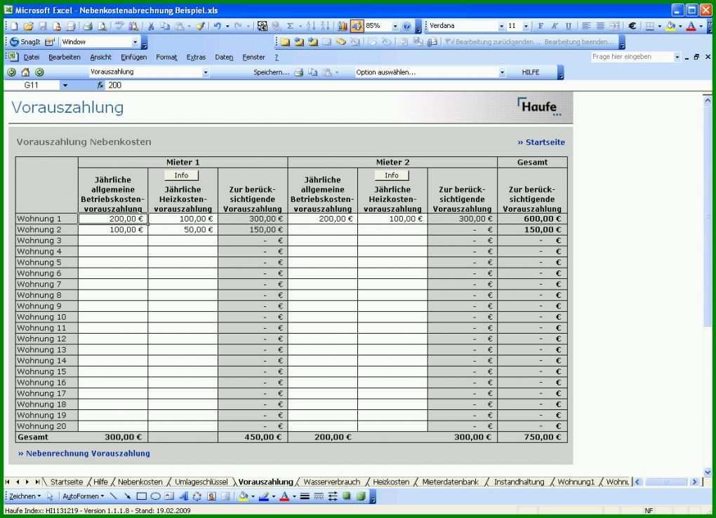 Wunderbar Vorlage Nebenkostenabrechnung Excel 1178x854