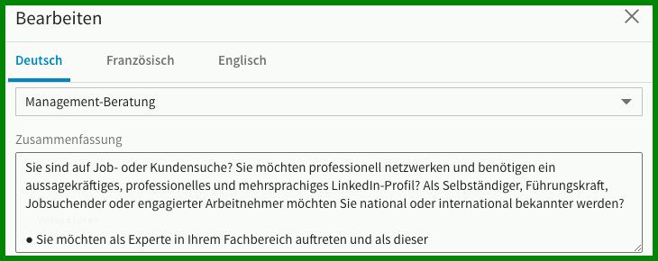 Faszinierend Linkedin Zusammenfassung Vorlage 730x290