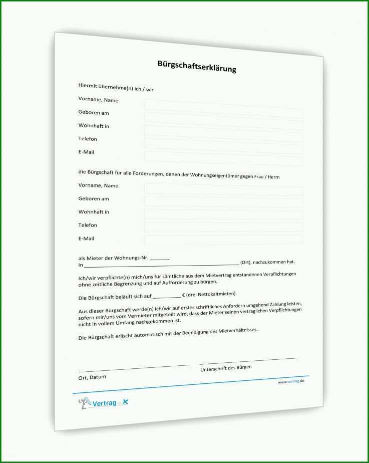 Perfekt Mietbürgschaft Vorlage Doc 2438x3058